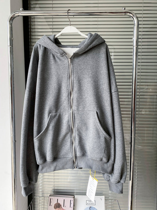 Black brushed pearl hooded zip-up