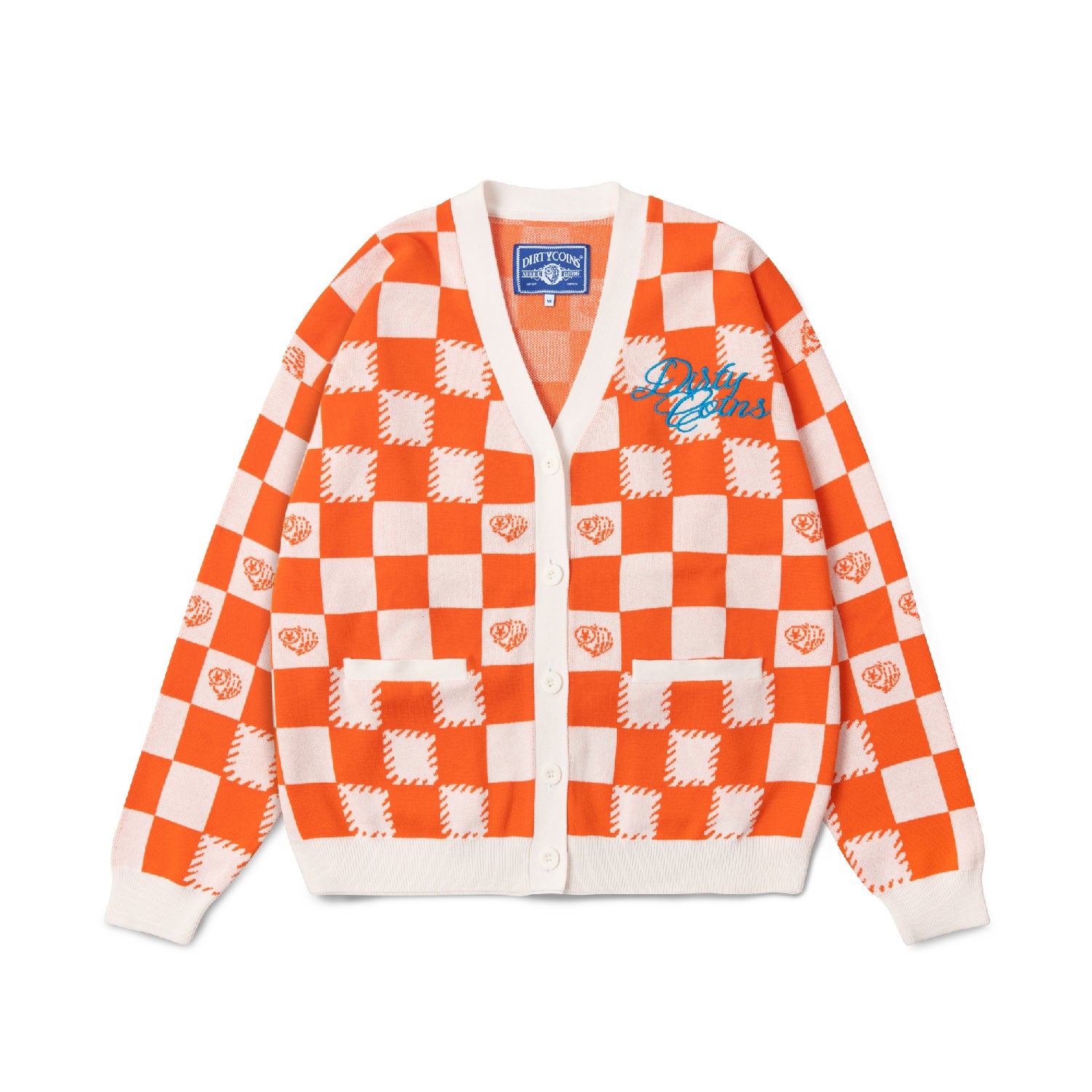 Checkerboard Knit Cardigan - Orange