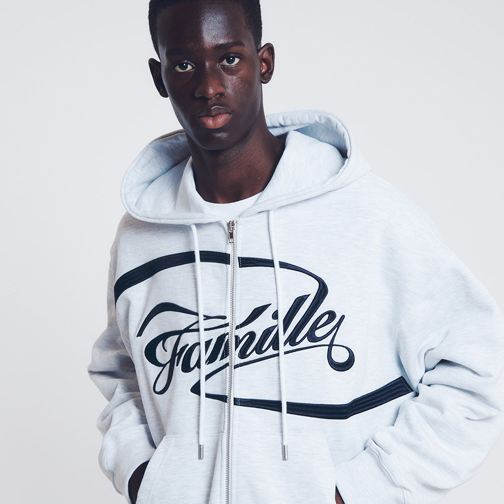 EMBROIDERY LOGO FULL-ZIP HOODIE (MELANGE GRAY)