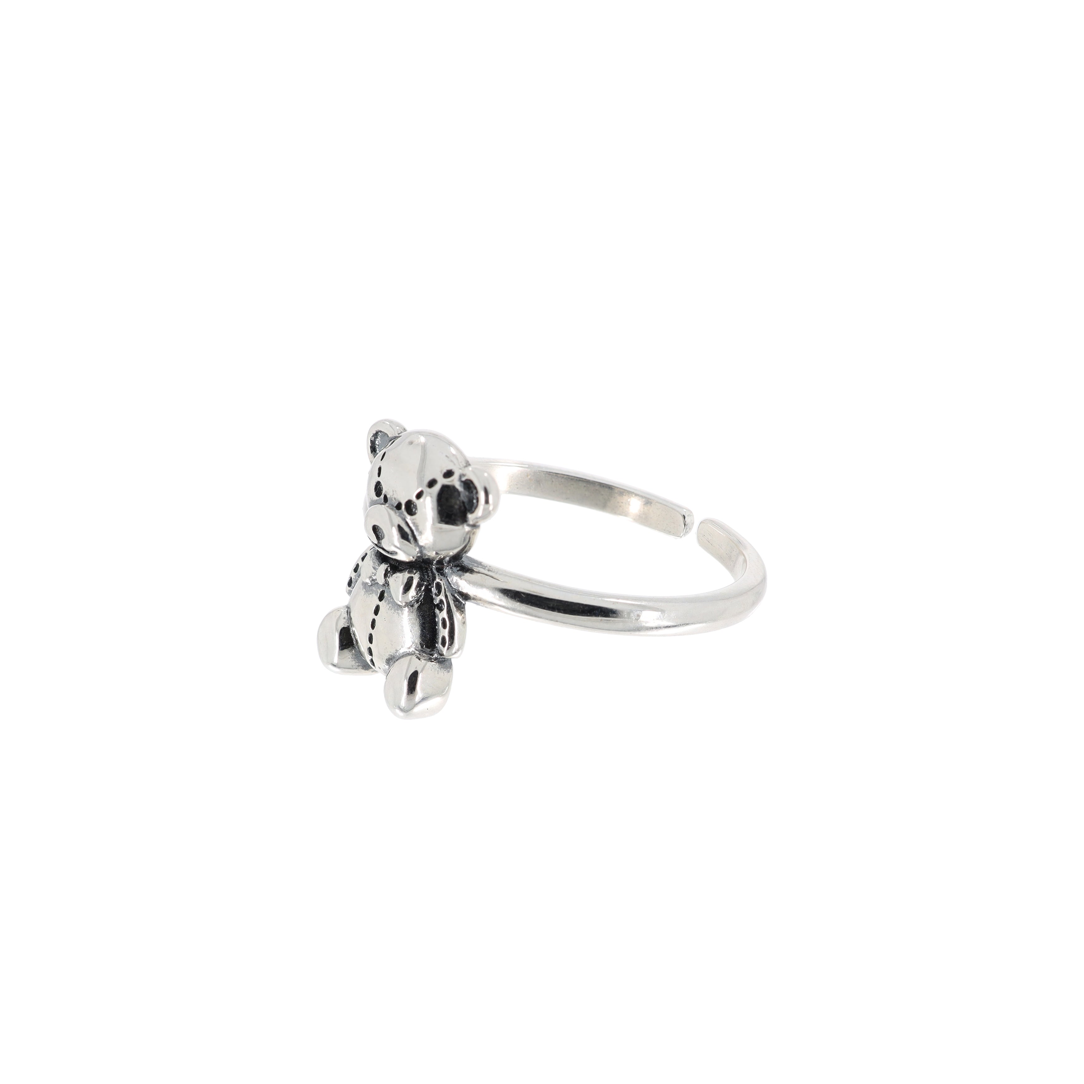 Ribbon Teddy Bear Silver Ring