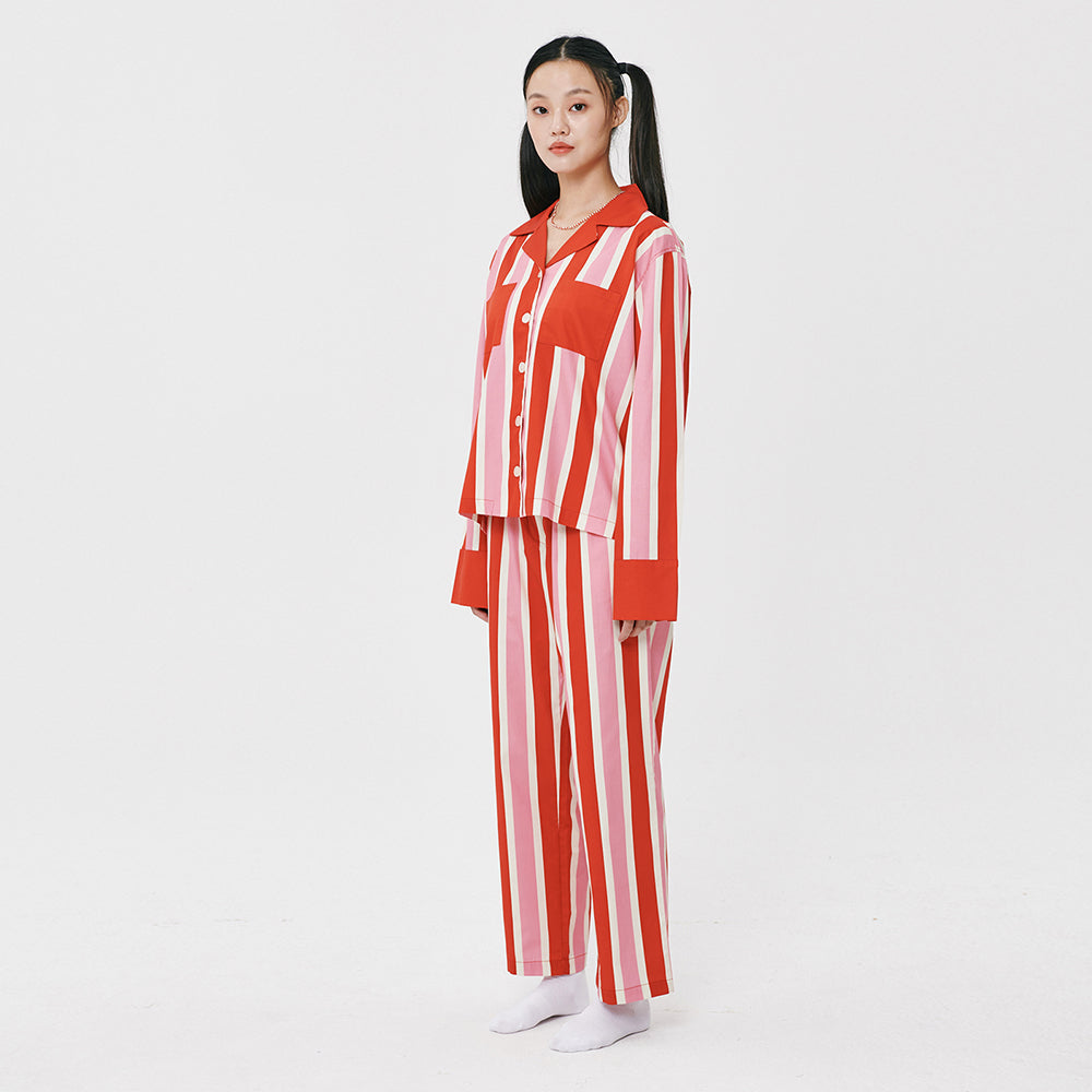 (W) Delightful Red Stripe PJ Shirts