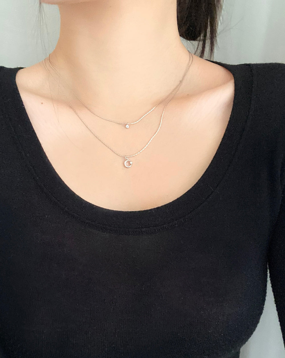 Layered simple moon necklace