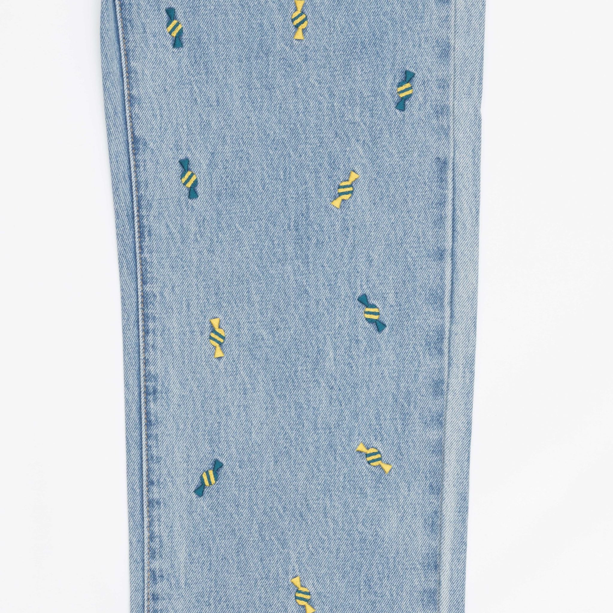 WIDE FIT CANDY EMBROIDERY DENIM PANTS