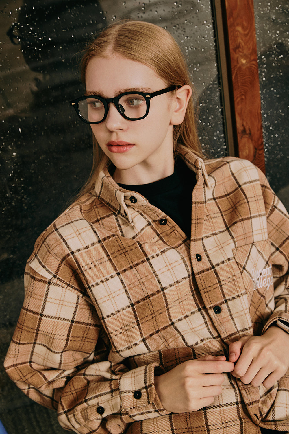 フランネルスクエアチェックシャツジャケット・ブラウン［ユニセックス］ / Brown Flannel Unisex Check Shirt