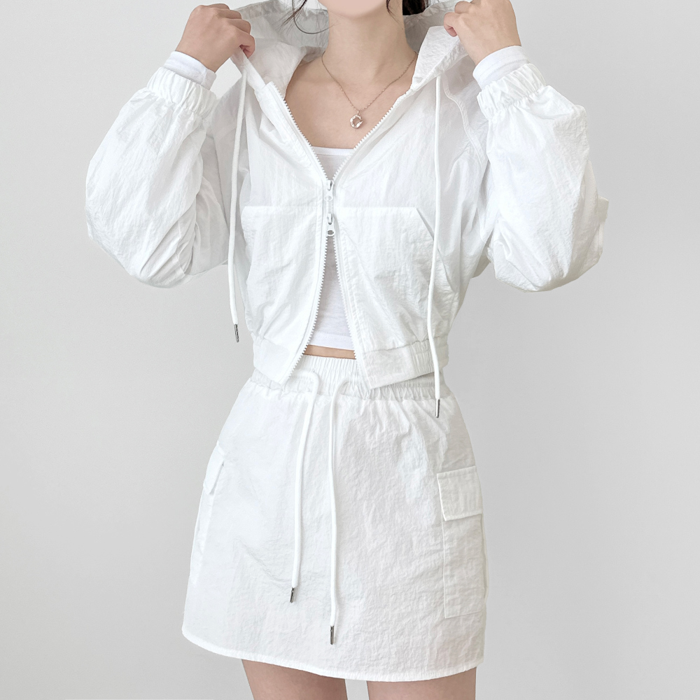 [SET] Hood windbreaker cargo mini skirt two piece