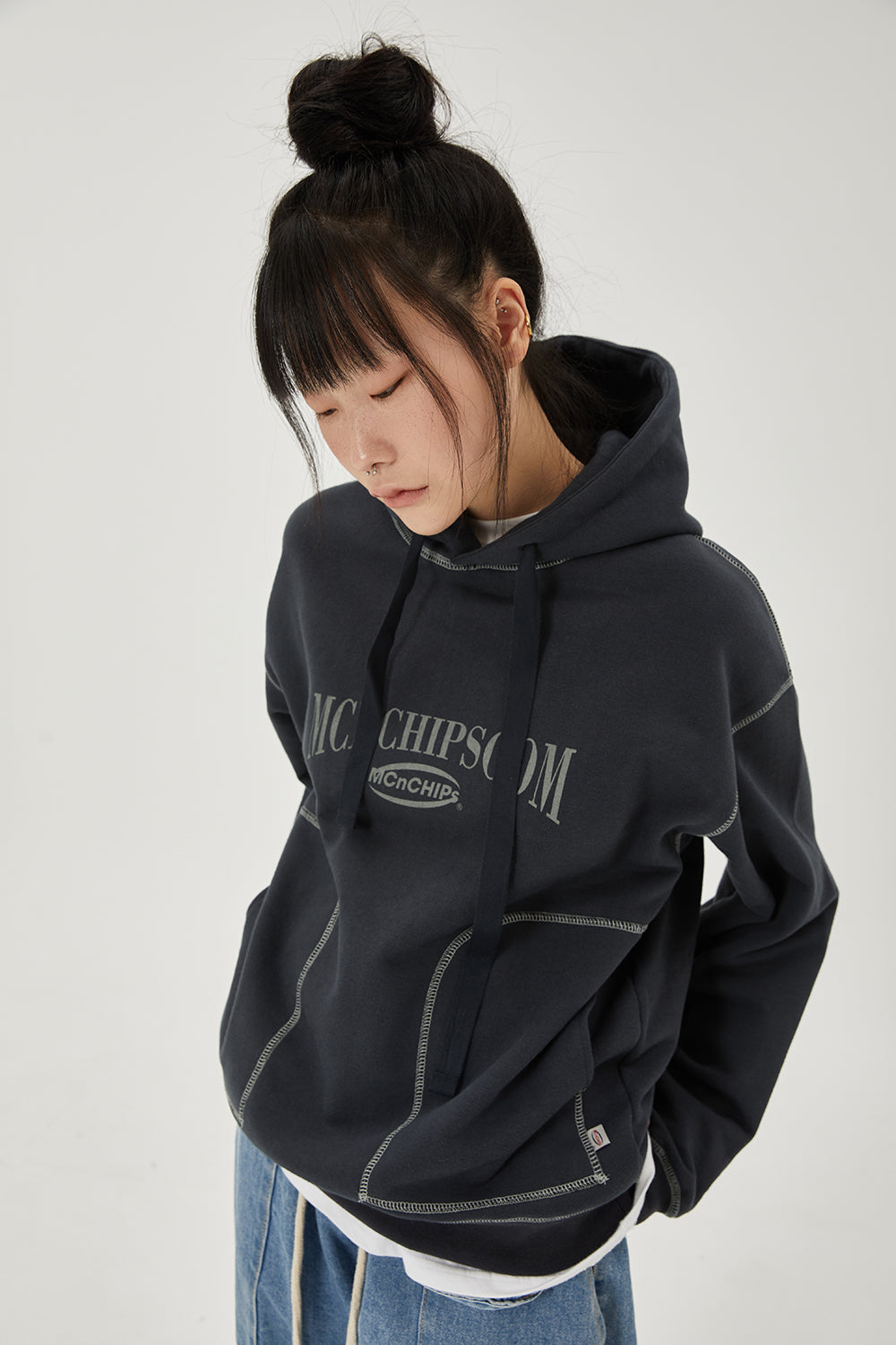 Stitch pocket hoodie [charcoal]