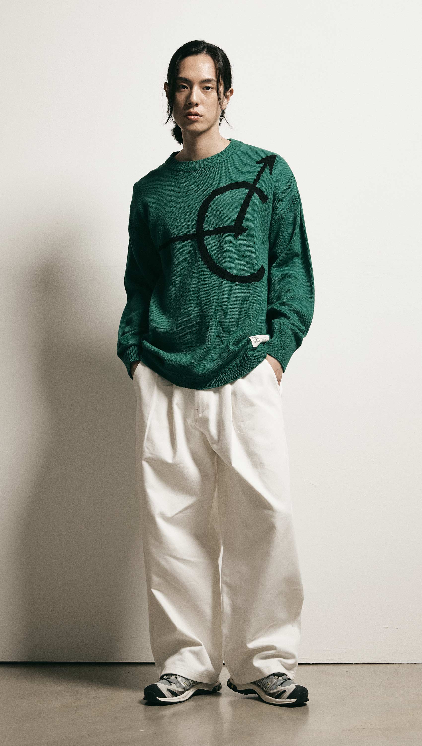 Signature logo round wool pullover (Green)