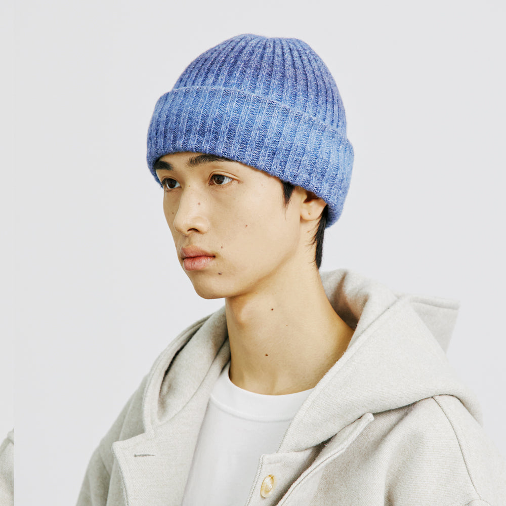 WOOL BLENDED KNIT GRADATION BEANIE BLUE