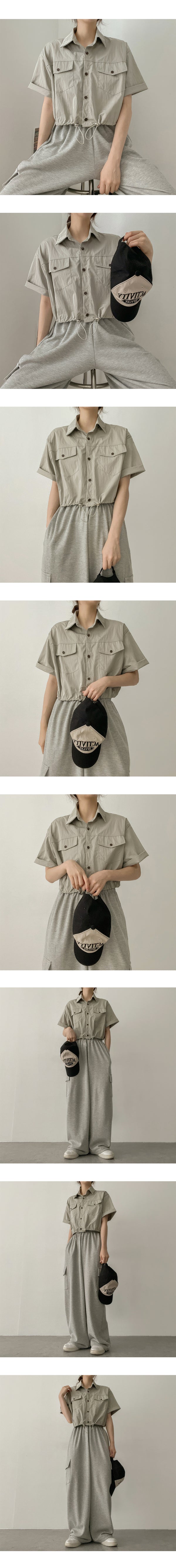 Ribbon roll-up string short-sleeved shirt jacket