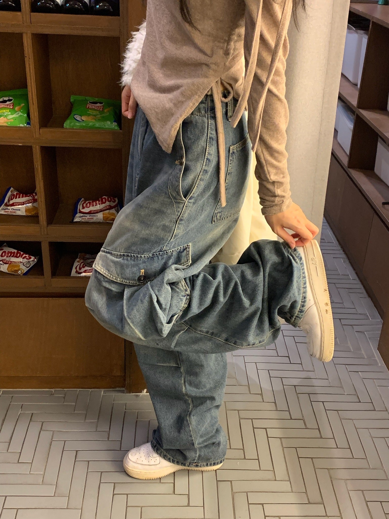 New Jeans Denim Pocket Cargo Pants (Denim/Black denim)