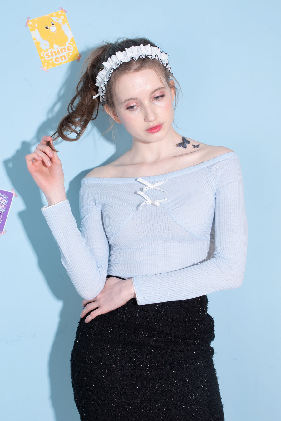 shirring t-shirt sky blue