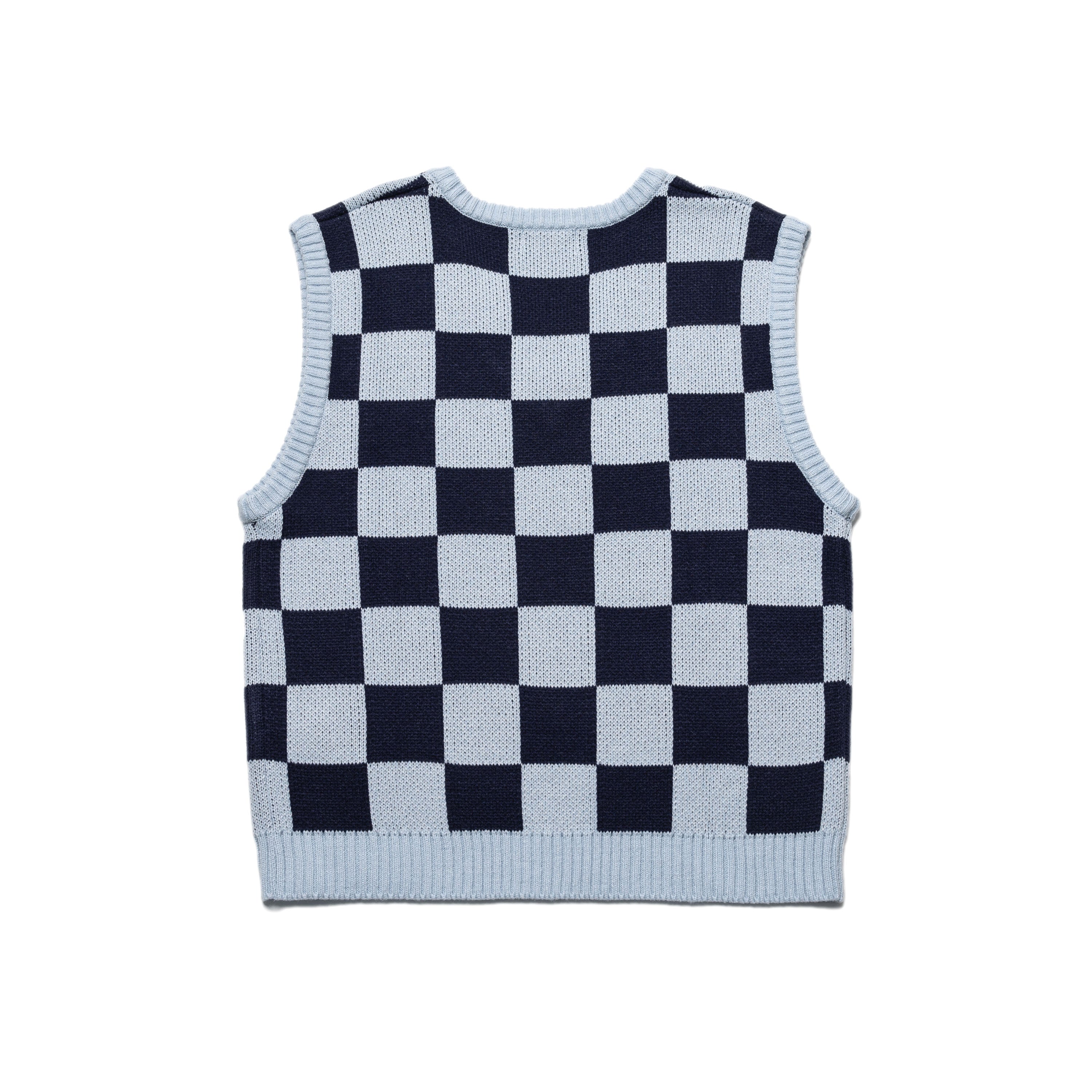 CHECKBOARD KNIT VEST(SKY BLUE