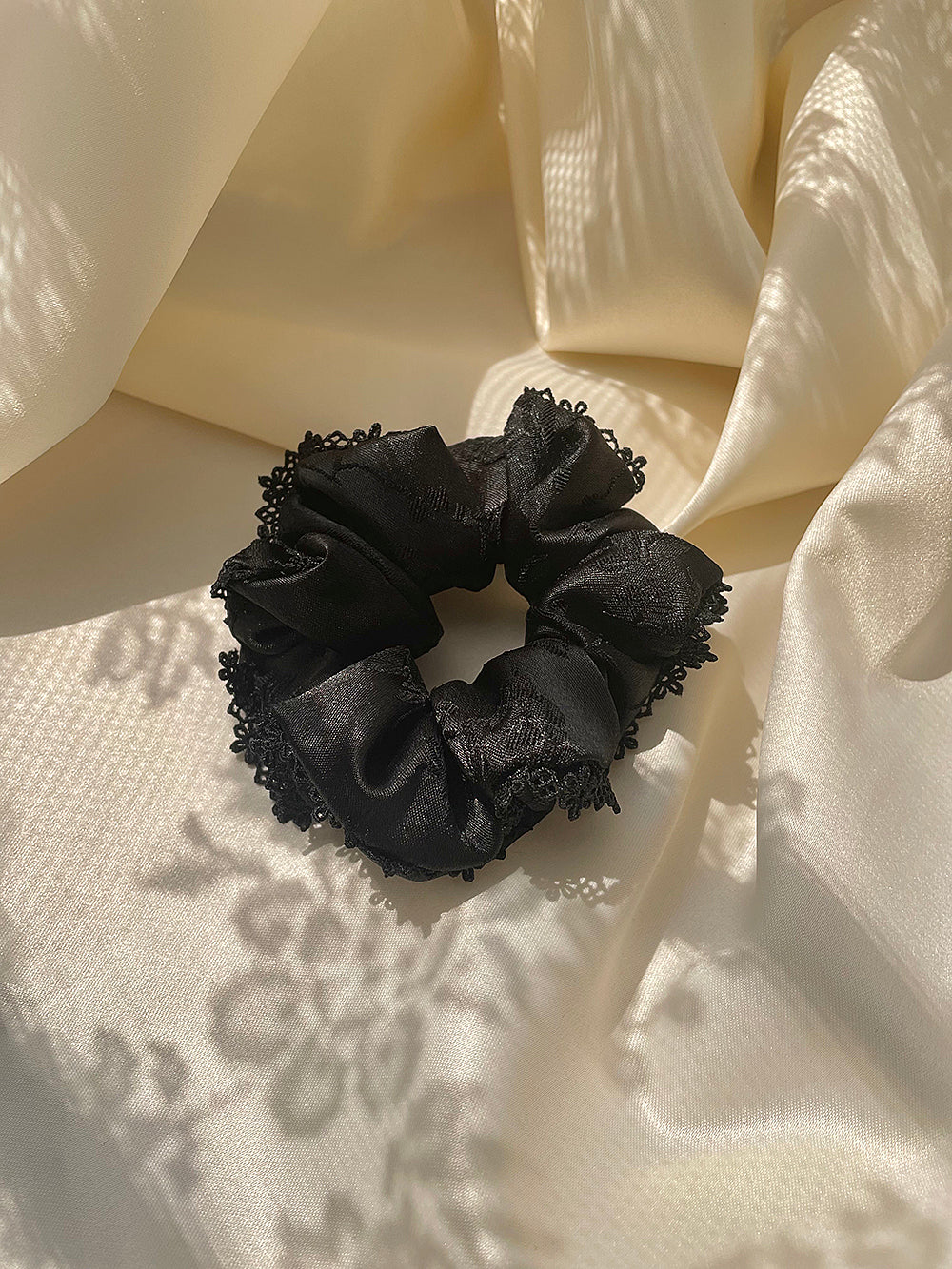 Rose Broderie Lace Satin Hair Scrunchie (S)