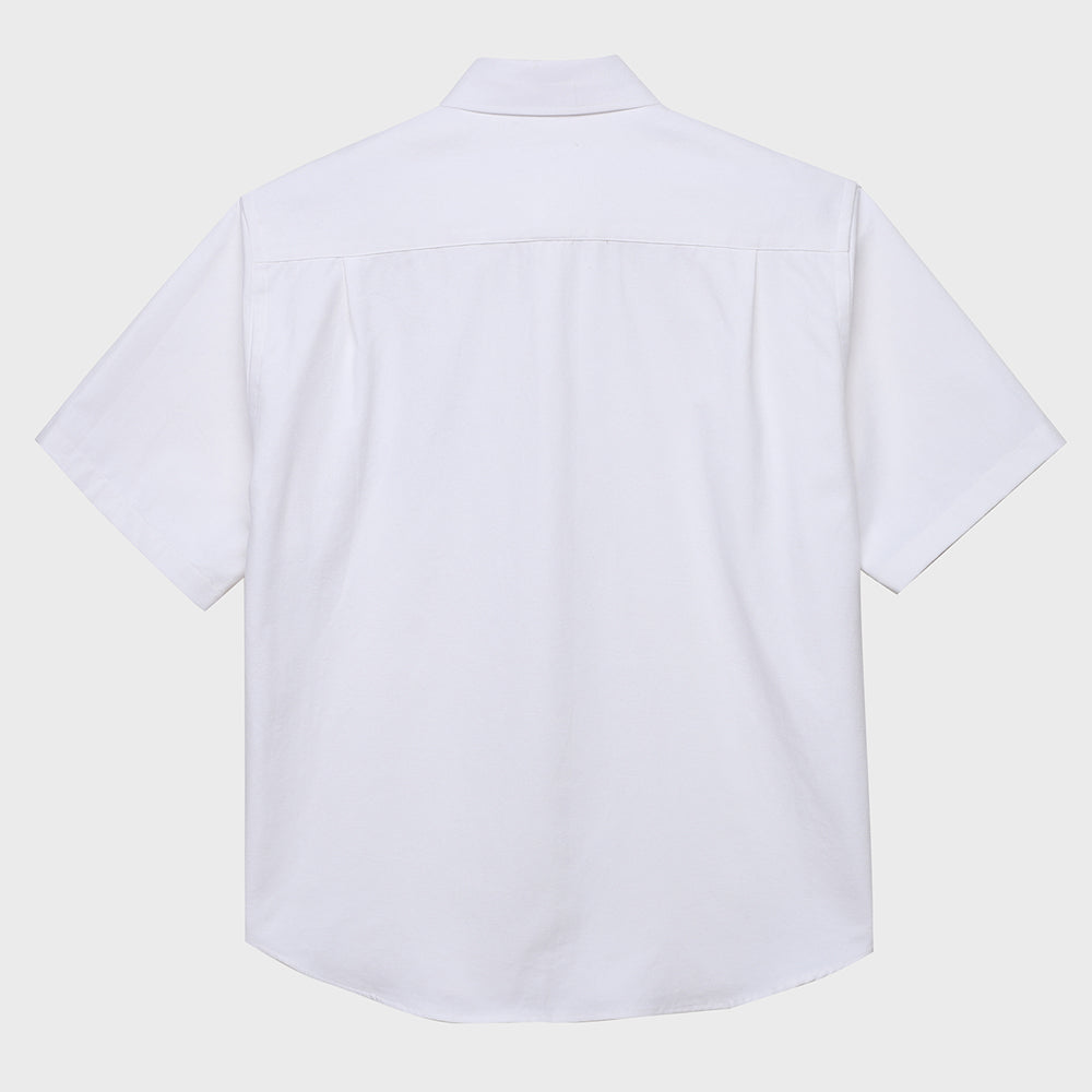 C Patch Short-Sleeved Unisex White Oxford Shirt