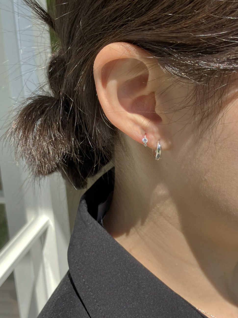 [92.5silver] mini cubic one-touch earrings