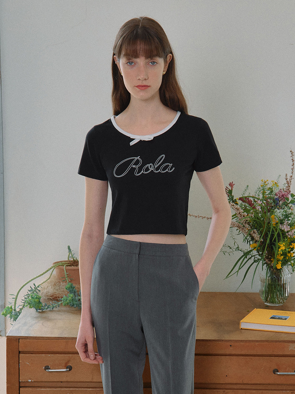 ROLA RIBBON NECK HALF T-SHIRTS BLACK