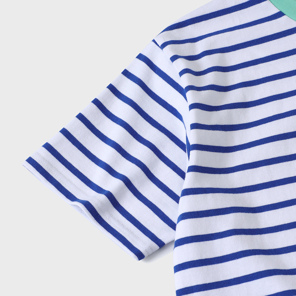 Mint Neck Blue Stripe Unisex T-shirt