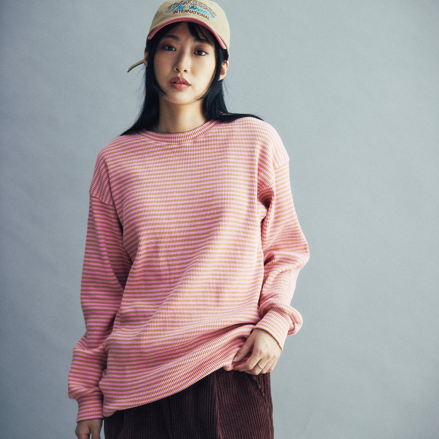 Stripe Long Sleeve Tee (Pink/Beige)