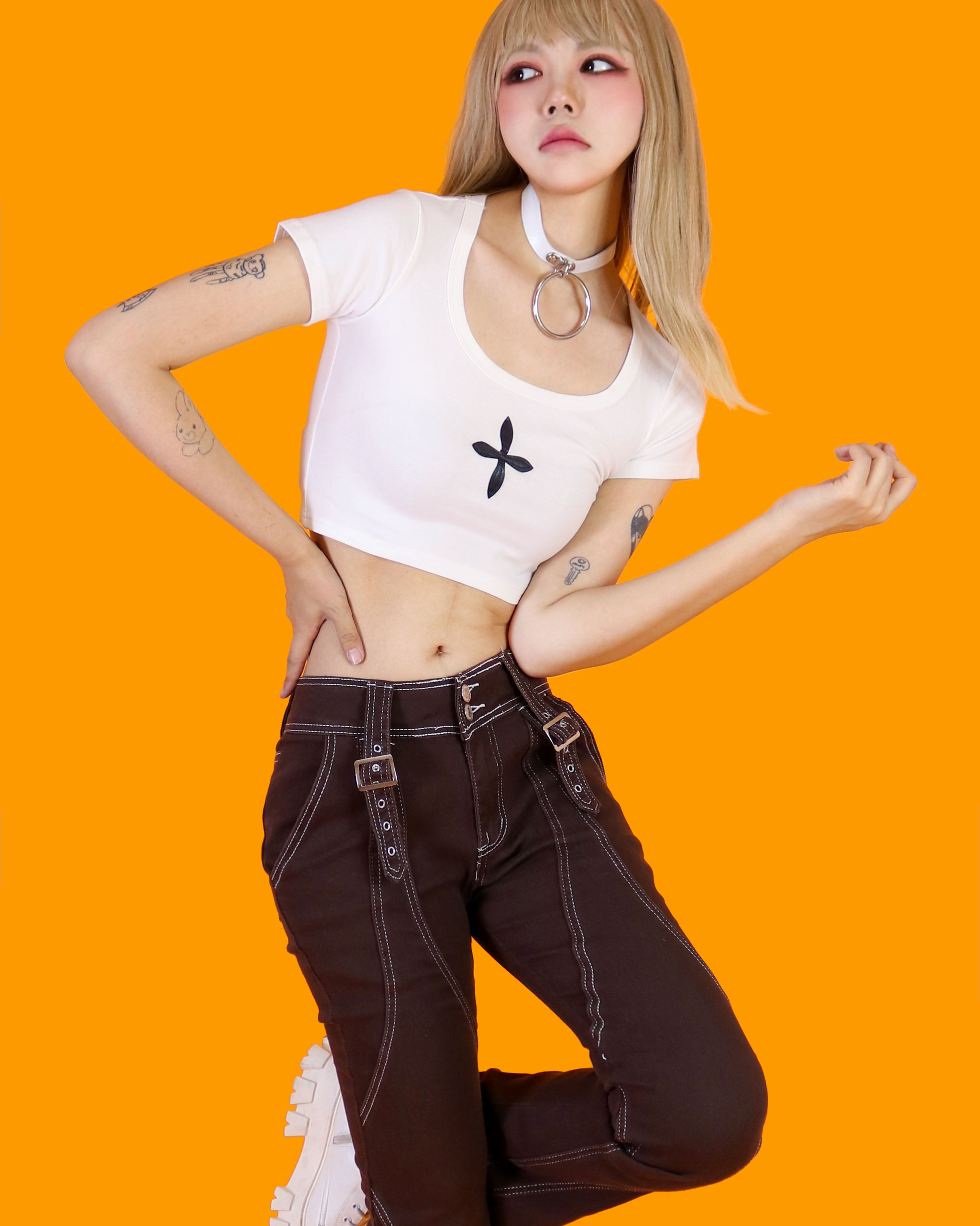 cross crop tight T (2 color)