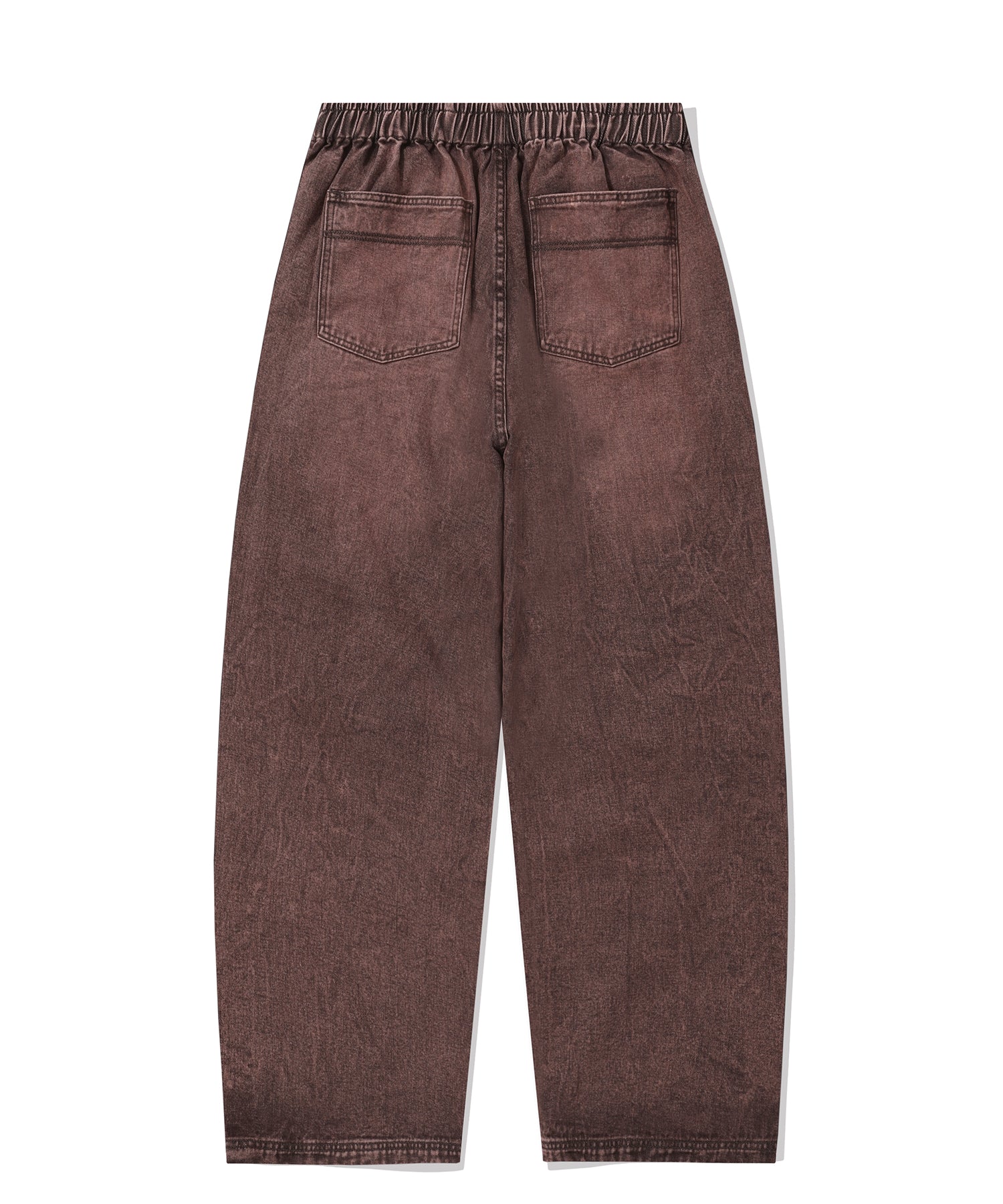 Two Tuck Washed Denim Pants-Brown