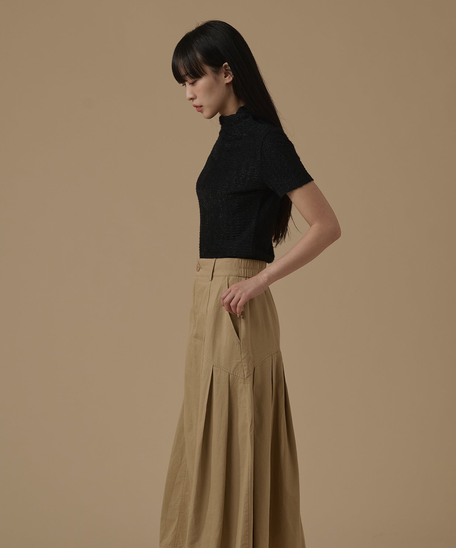 SIDE PLEATS COTTON SKIRT