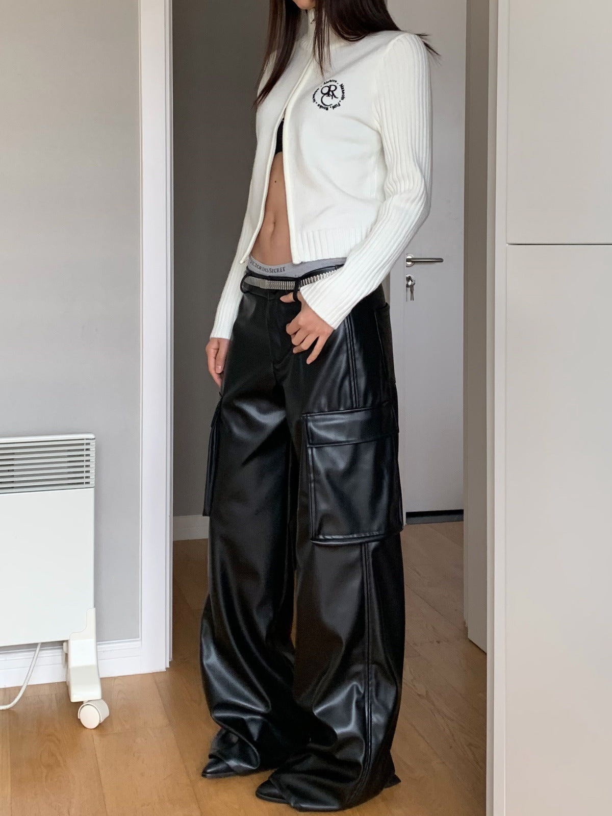 Leather Pocket Cargo Wide Pants