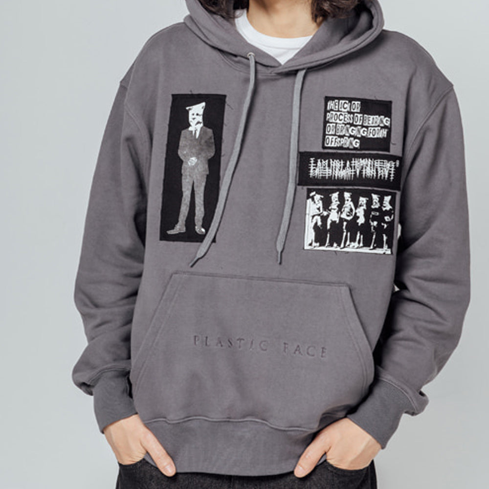 PLASTIC FACE PATCHED HOODIE - DARK GREY