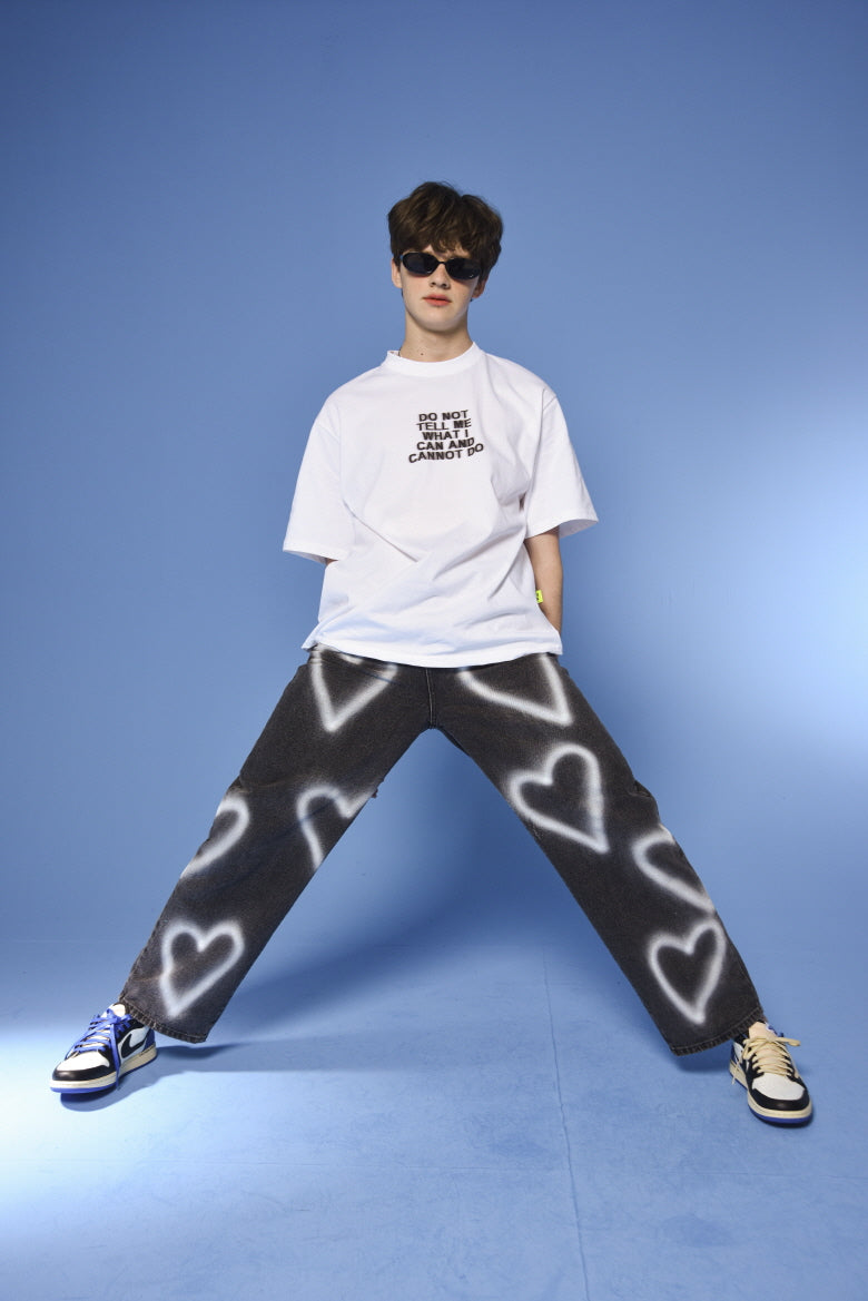 [unisex] heart denim pants (black)