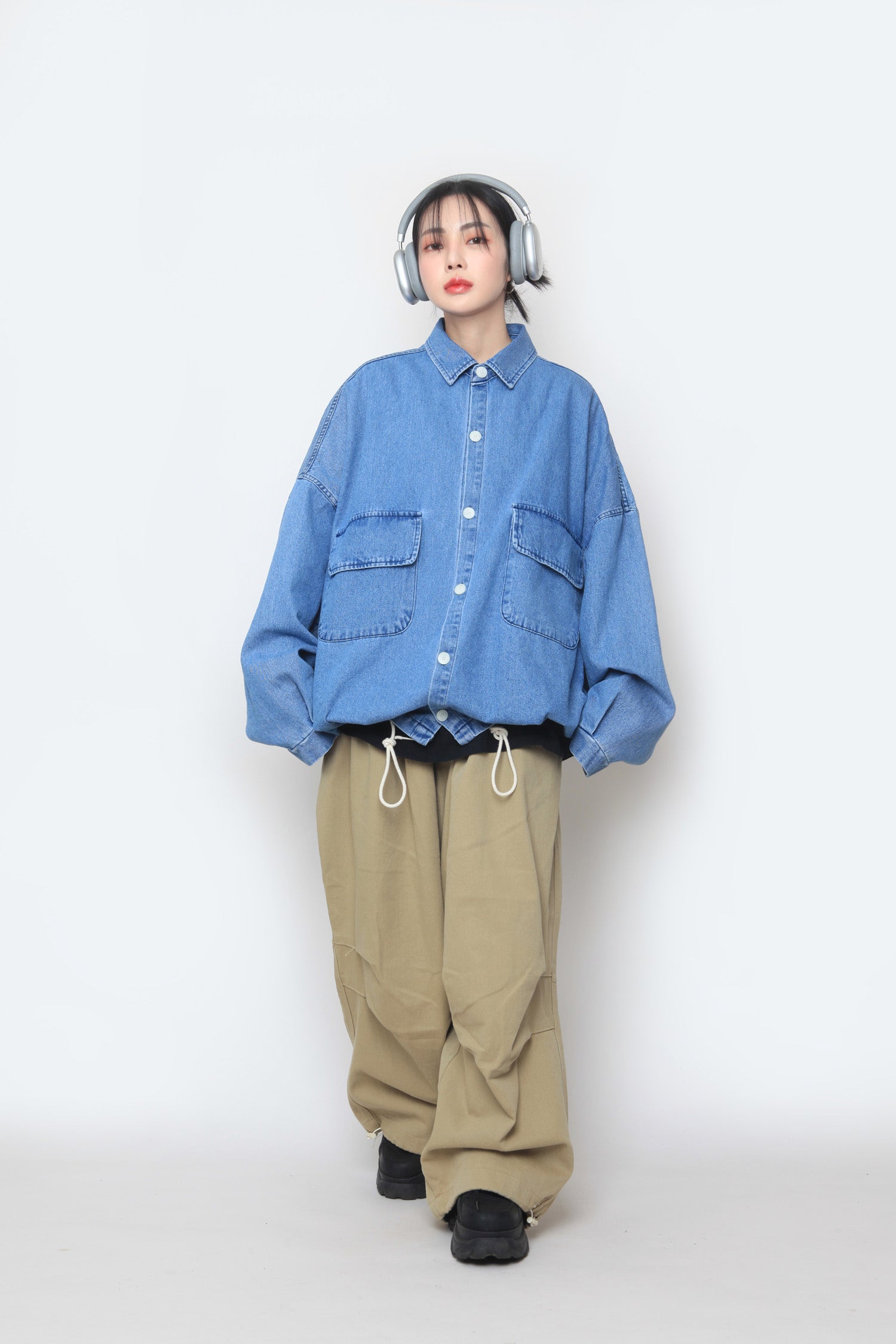 String balloon denim shirt