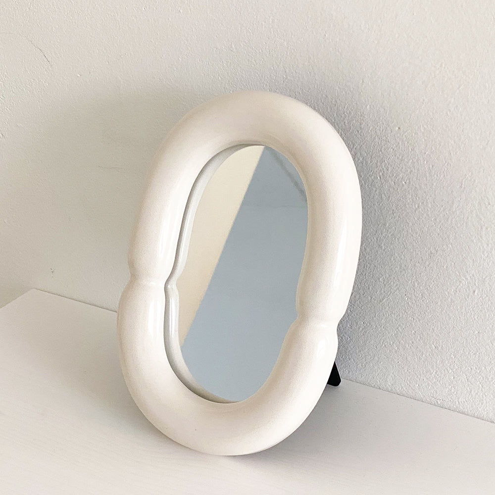 Ceramic Bold Framed Table Mirror - White