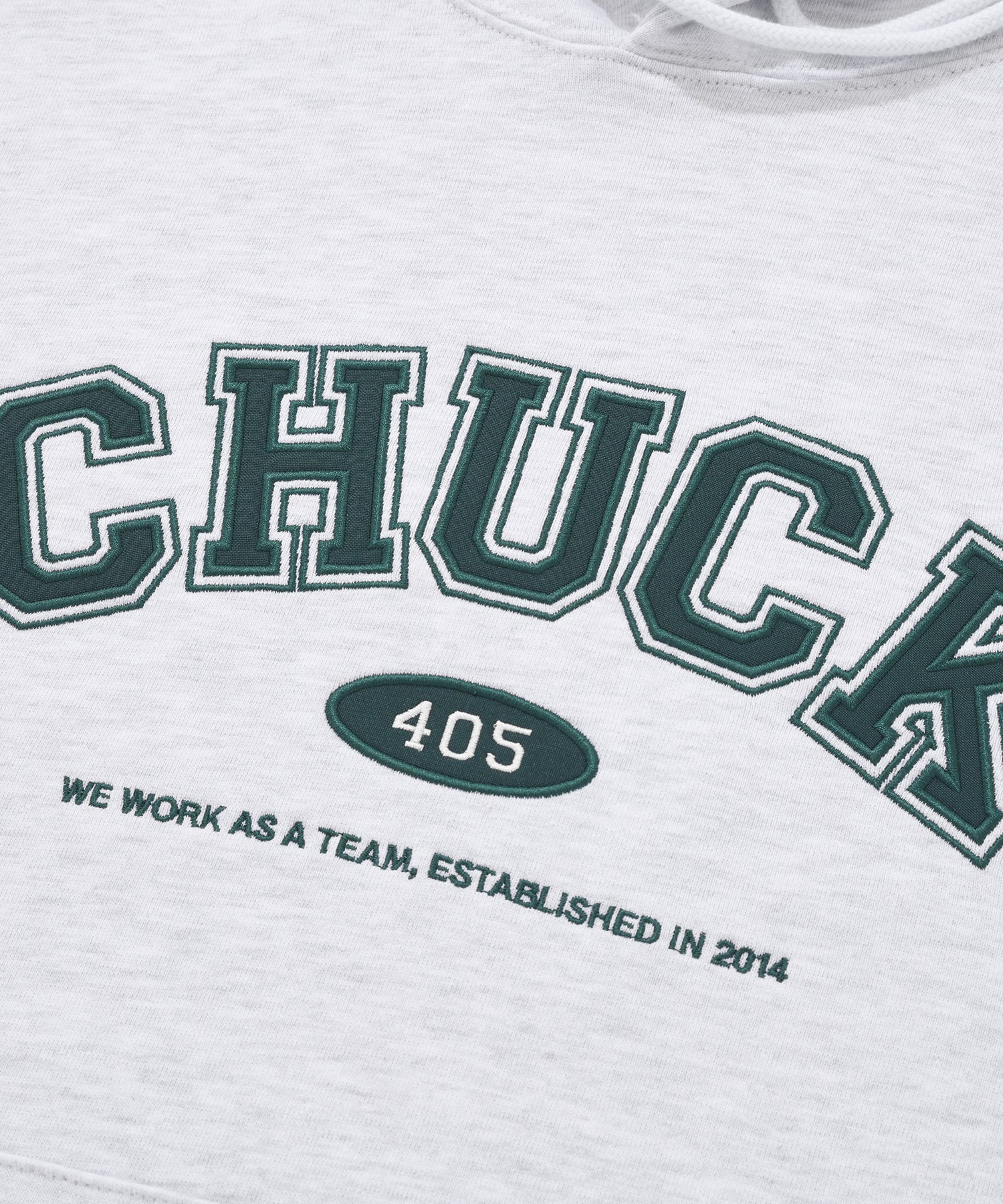 CHUCK アプリケアーチロゴフーディ / CHUCK APPLIQUE ARCH LOGO HOODIE (LIGHT GRAY&GREEN)