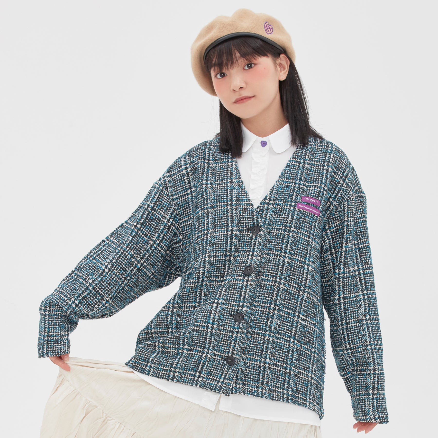 TWEED CHECK CARDIGAN