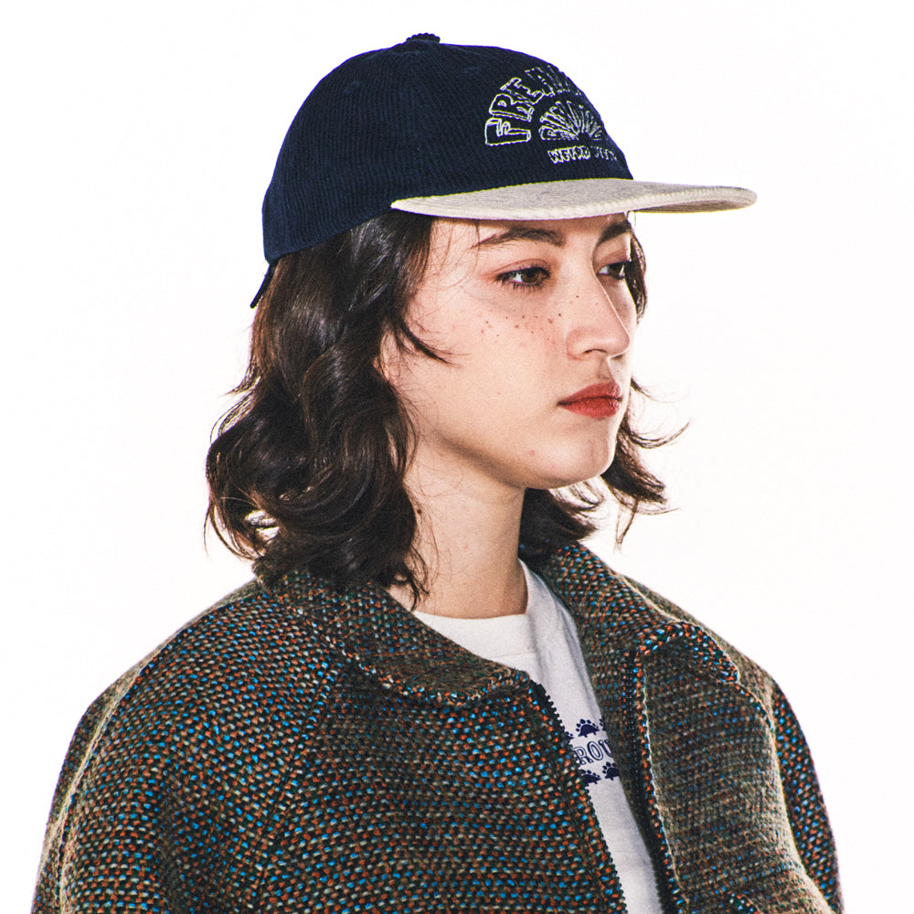 WEIRD SEMICIRCLE CORDUROY FLAT BRIM CAP (NAVY)