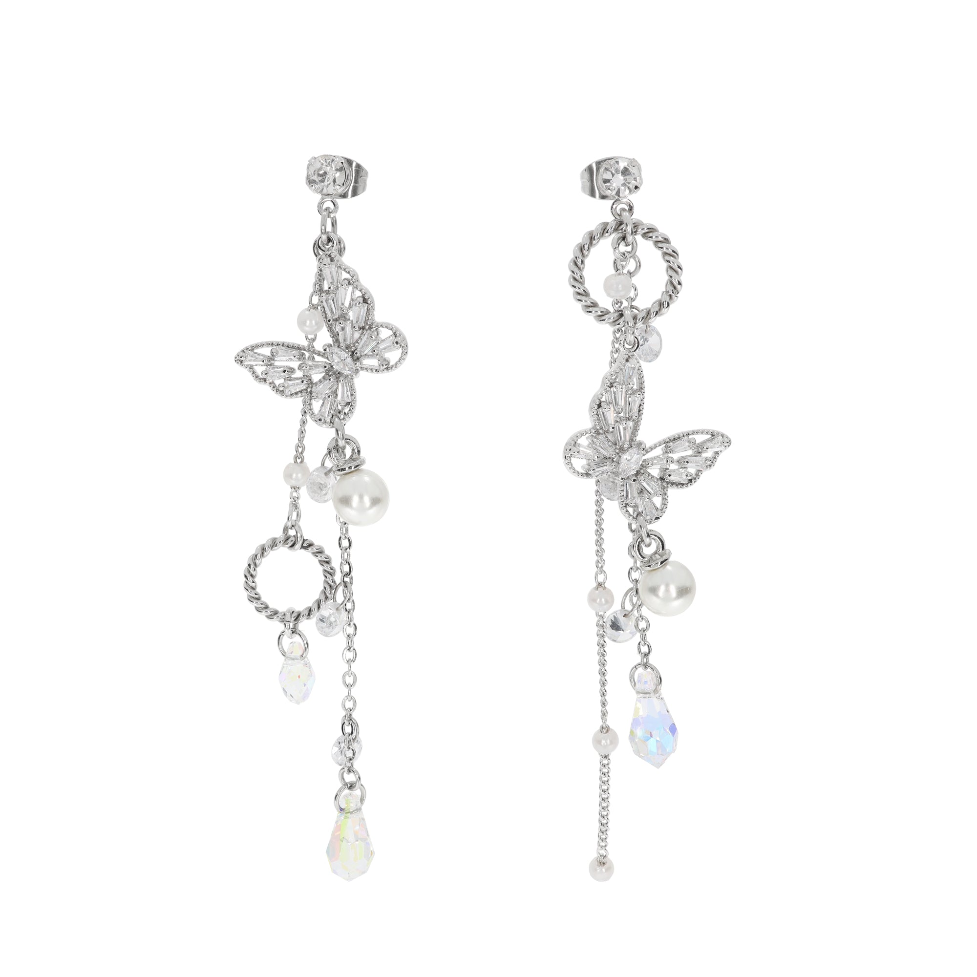 Antique Ring Crystal Butterfly Earrings