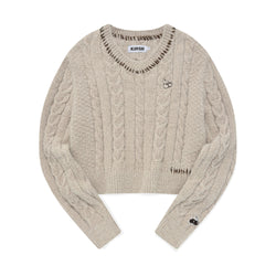 CHERRY V-NECK CROP CABLE KNIT [OATMEAL]