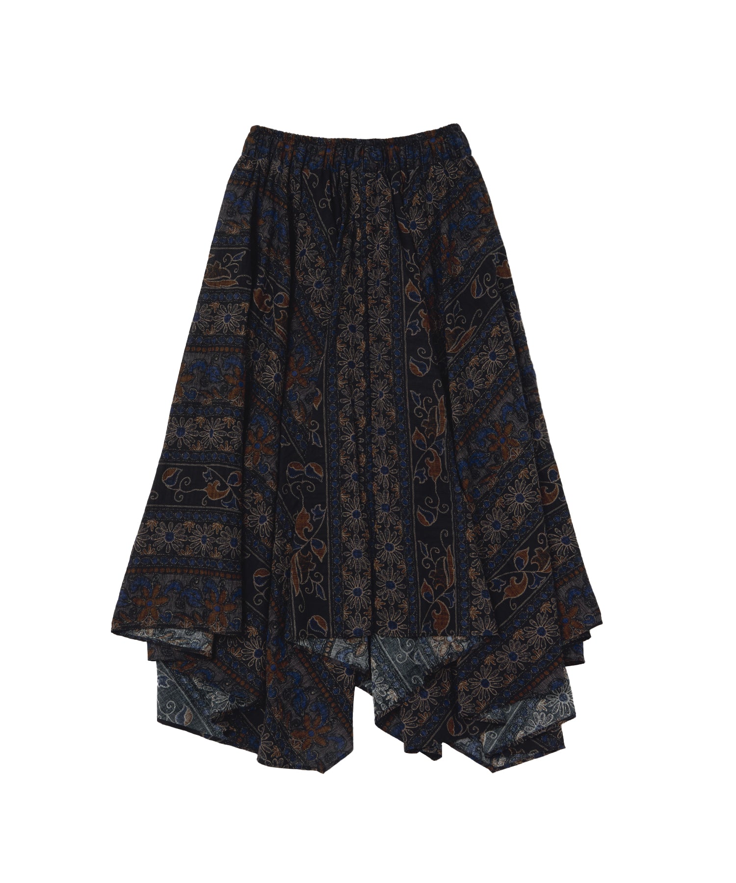 WOOD-CUT UNBALANCE FLARE SKIRT (Black)