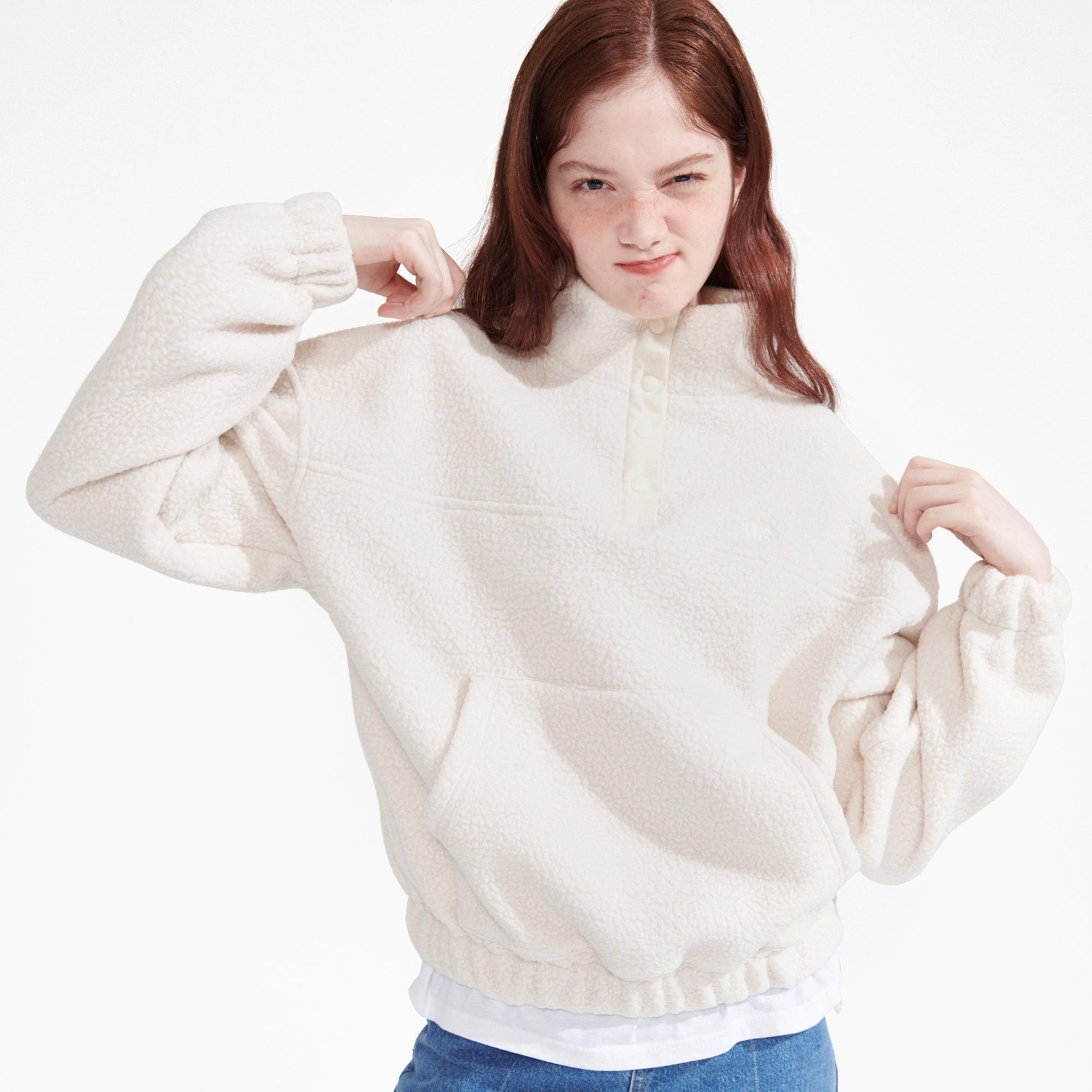 HIGH NECK DUMBLE FLEECE SWEATSHIRT_IVORY