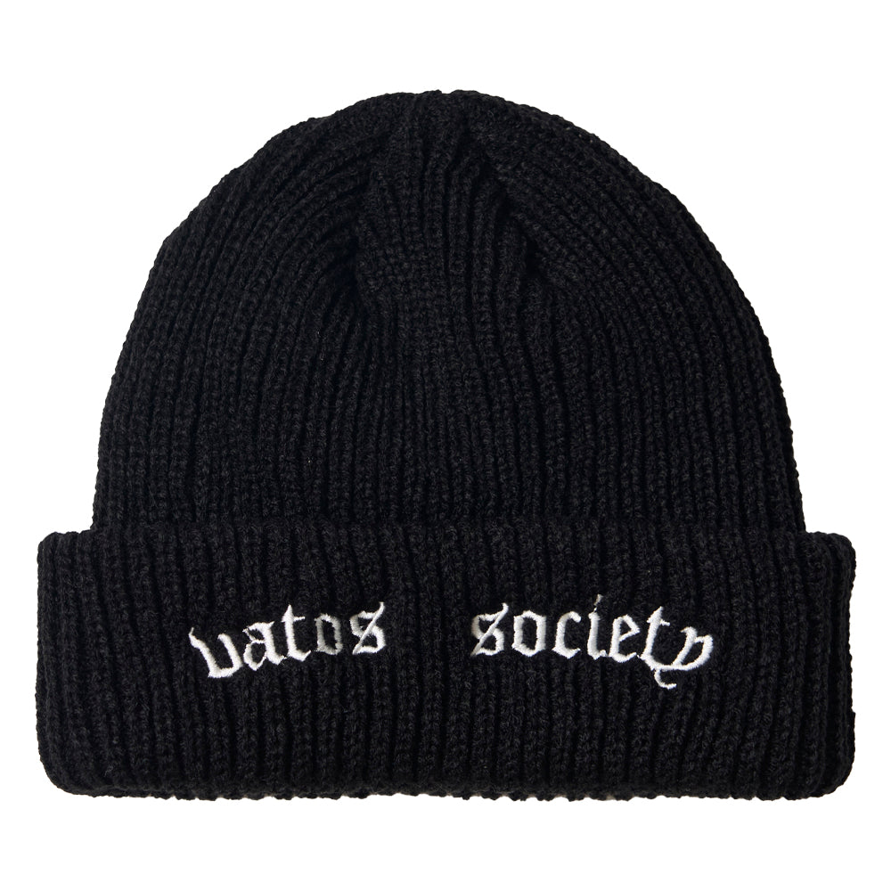 VATOS SOCIETY EMBROIDERED BEANIE WHITE / BLACK