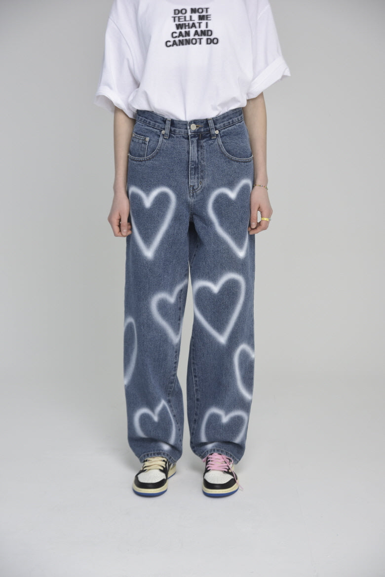 [unisex] heart denim pants (blue)