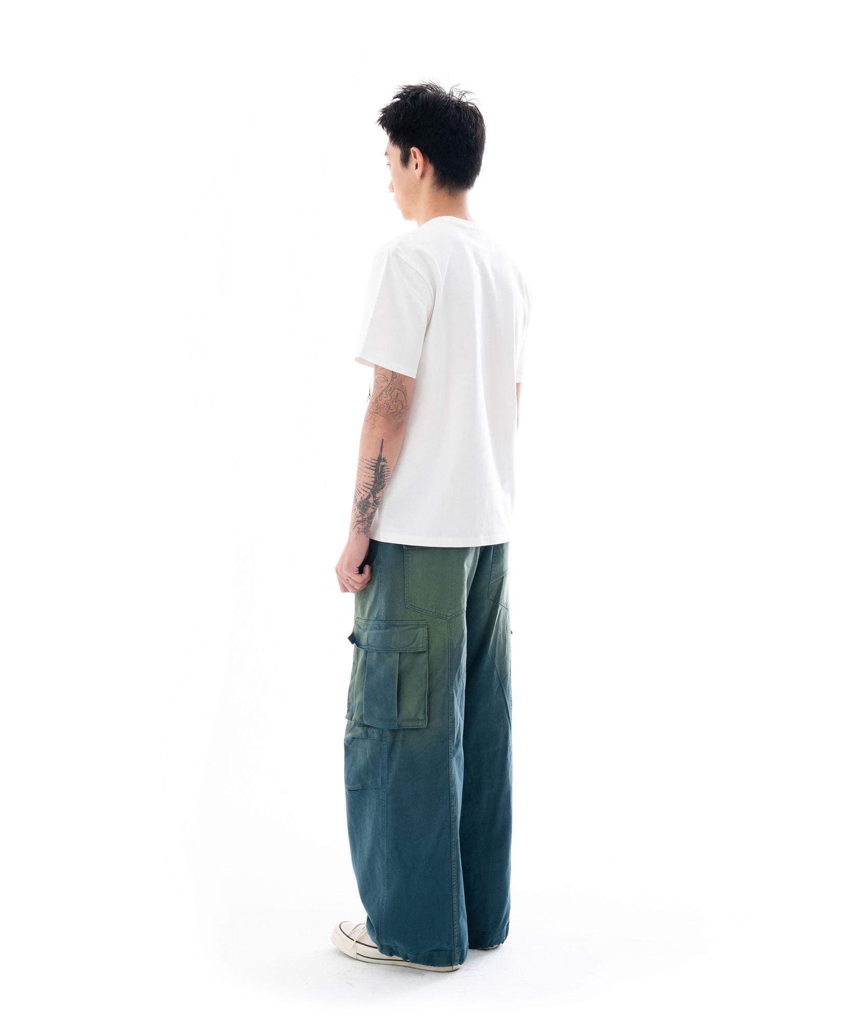 Knee Pin-tuck Wide Cargo Pants (Washed Blue)