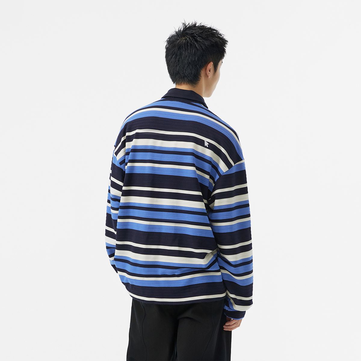 FMACM 23AW Striped Long Sleeve Mismatched Collage Polo Shirt