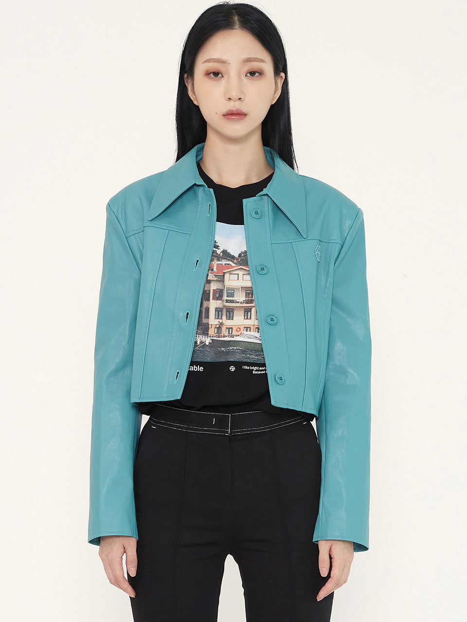 CROP LEATHER JACKET - MINT