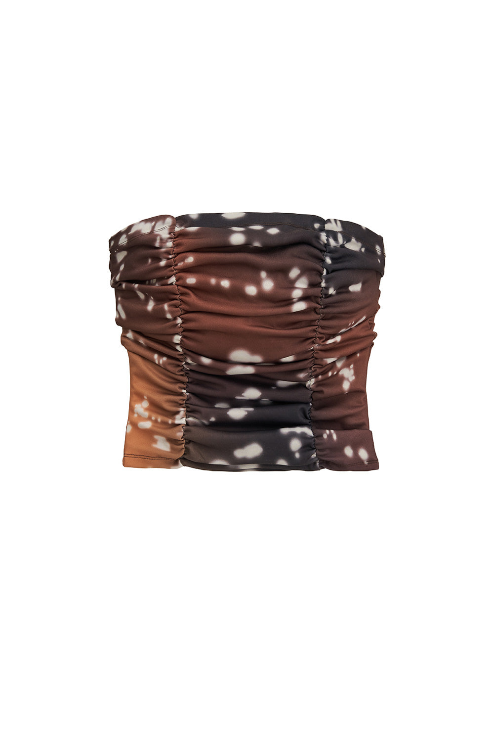 PRINTED SHIRRING TUBE TOP (BROWN)