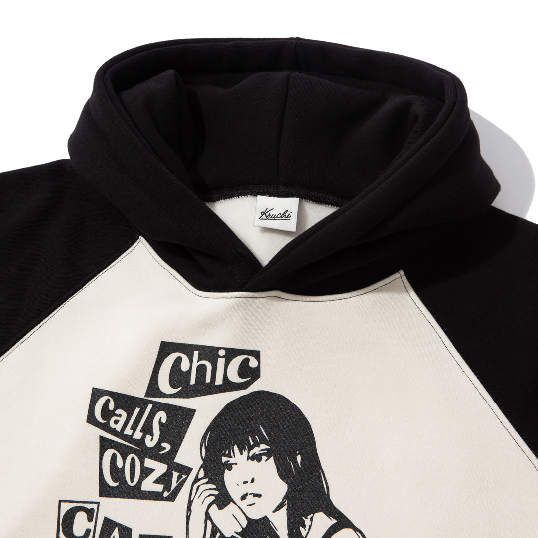 COZY CAT RAGLAN HOODIE (BLACK BEIGE)