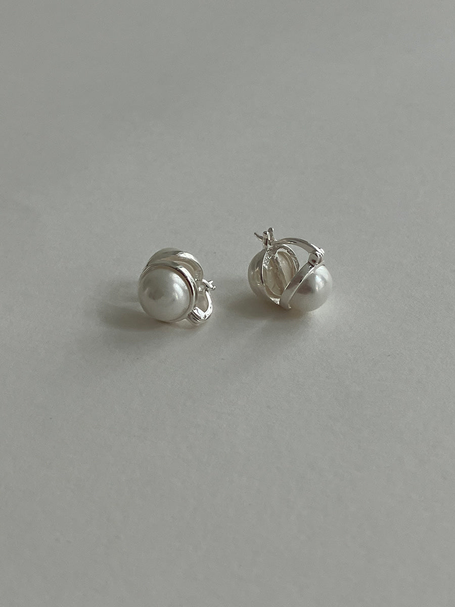 [92.5silver] clip pearl one-touch earrings