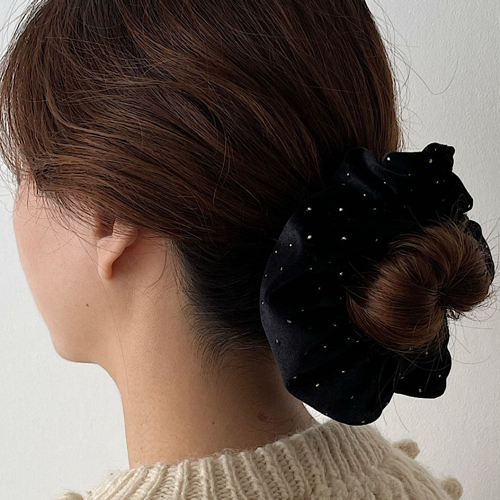 Cameo Gold Dot Velvet Volume Scrunchie [Black]