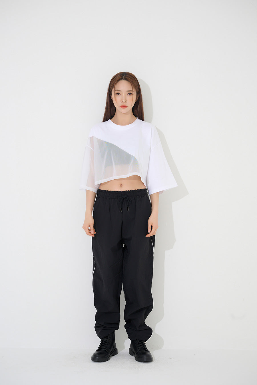 TOP(9238) Mesh Short Sleeve Crop Tee