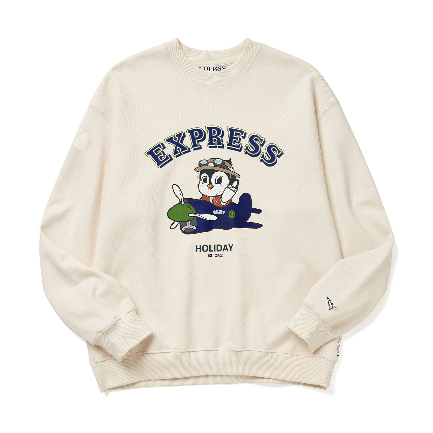 Express Holiday Airplane Penguin Sweatshirt_Ivory