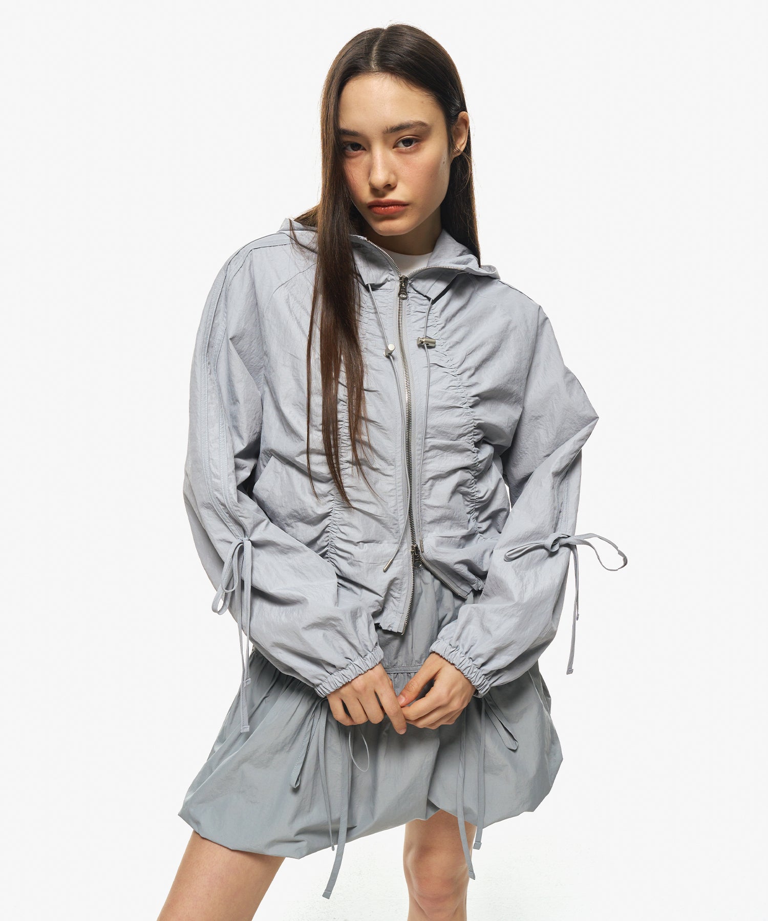 shirring zip up (light grey)