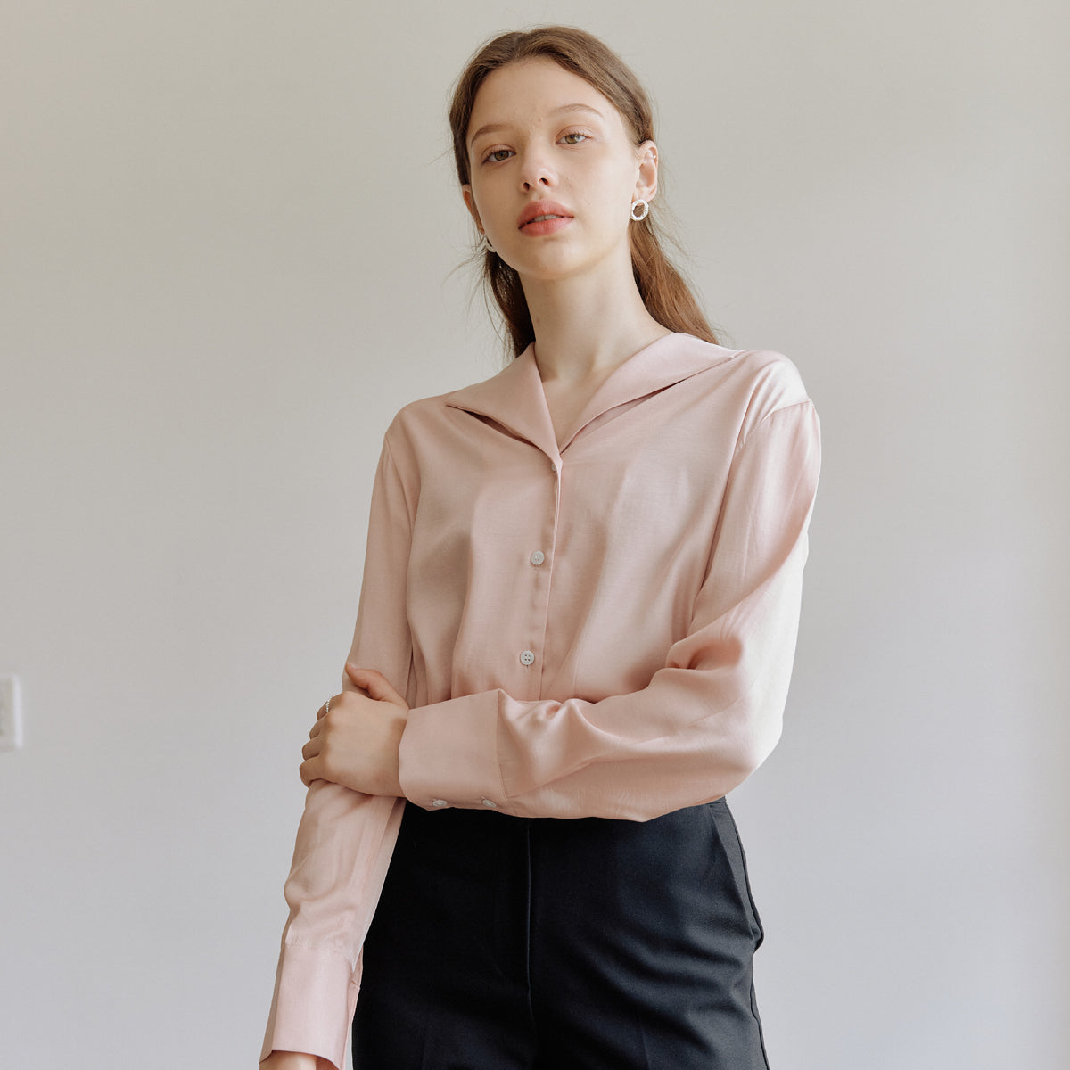 シルキーカラーシャツ / SILKY COLLAR SHIRT_PINK